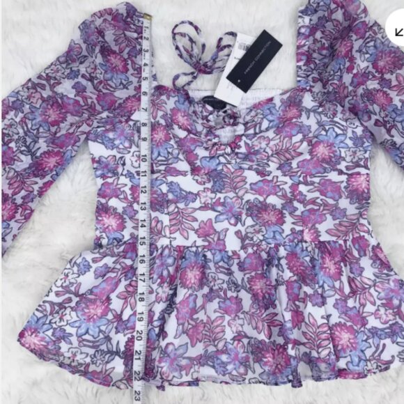 FRENCH CONNECTION Floral Halter Peplum Top Smocked Pink Purple Size Large New - Picture 7 of 8